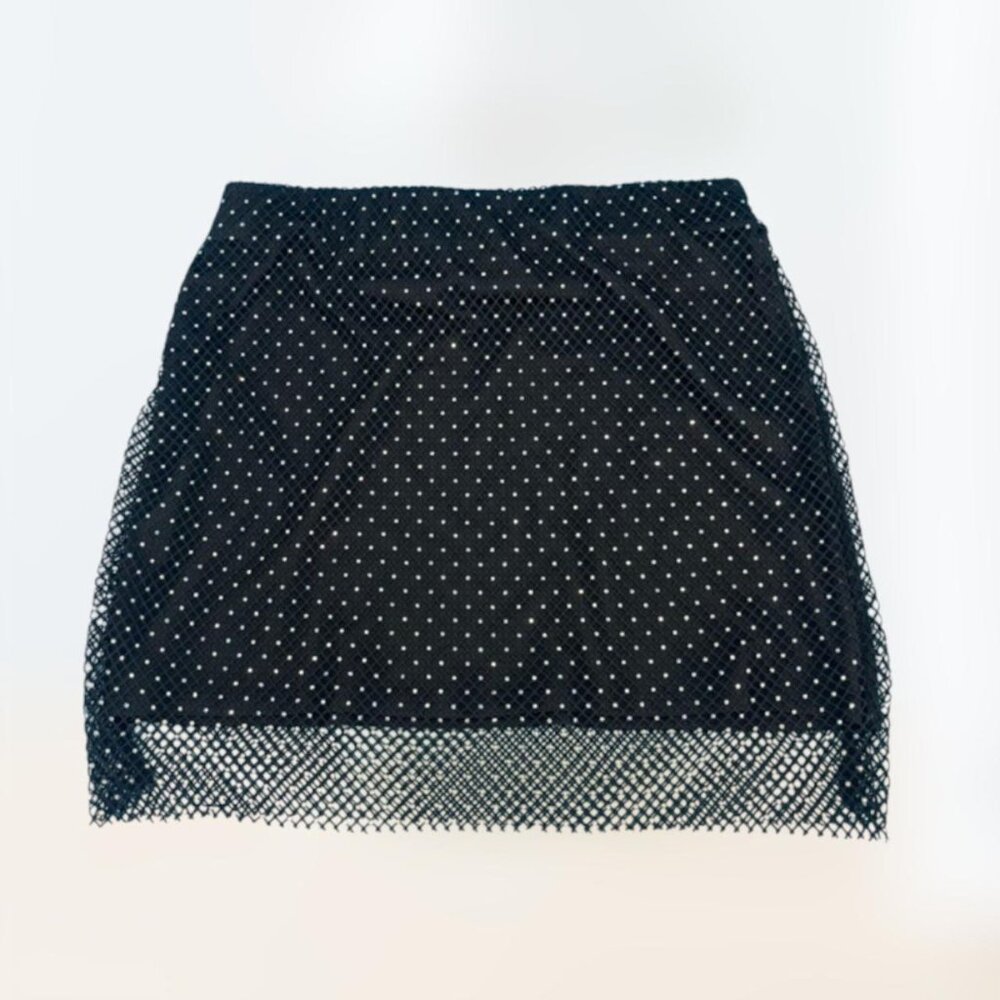 Sincerely Jules Black Fishnet Bejeweled Mesh Mini Skirt Women's size L